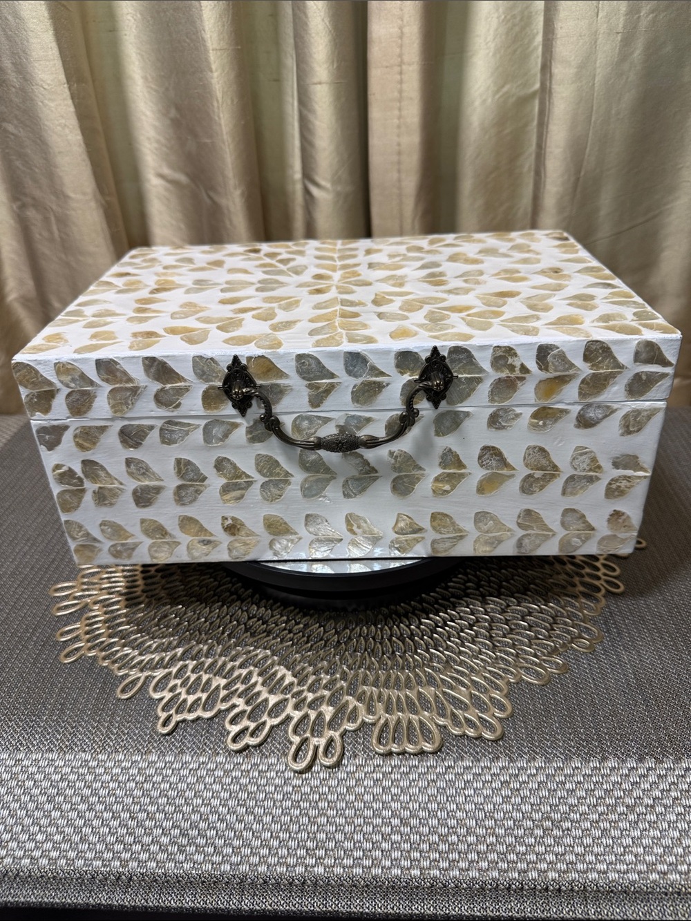 Handcrafted Capiz Shell Keepsake Box 12” White & Natural Decorative Storage Made - Picture 4 of 11